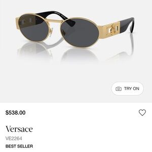 SOLD NEW Versace Oval Gold and Black Sunglasses